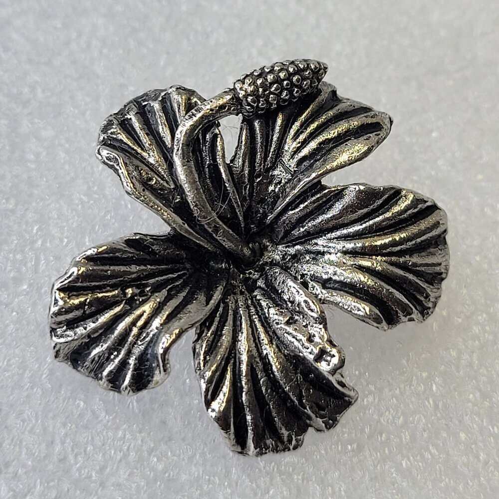 Antique Rhodium Hibiscus Brooch Medium Size Pin